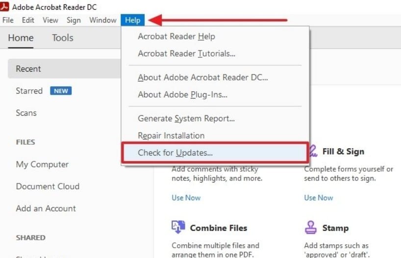 check adobe for updates